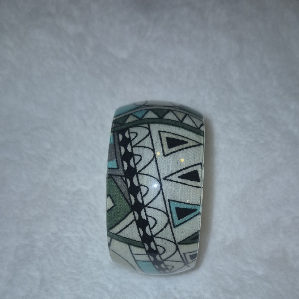 Geometric Pattern Resin Bangle in Teal, Green & Black